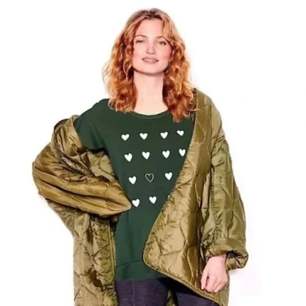 New Sundry Multi Heart French Terry Crewneck Pullover Sweatshirt NWT 1/Small